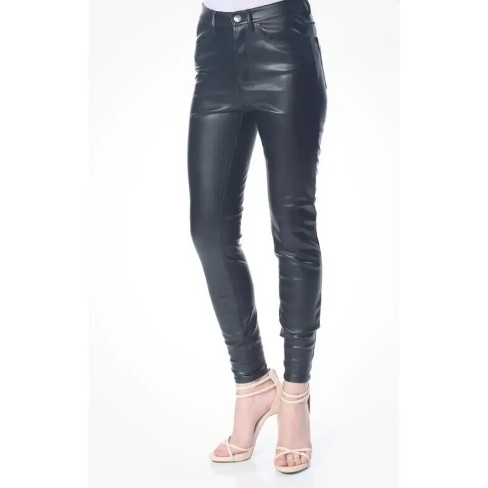 Free People Women's Size 26 Faux Leather Legging Stretch Skinny Ankle Black‎